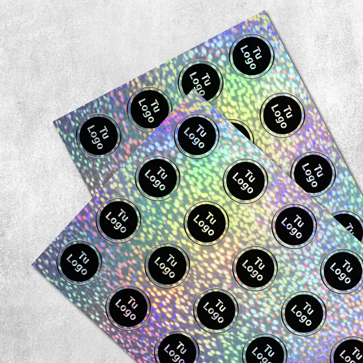 Etiqueta personalizada holográfica glitter con barniz sectorizado