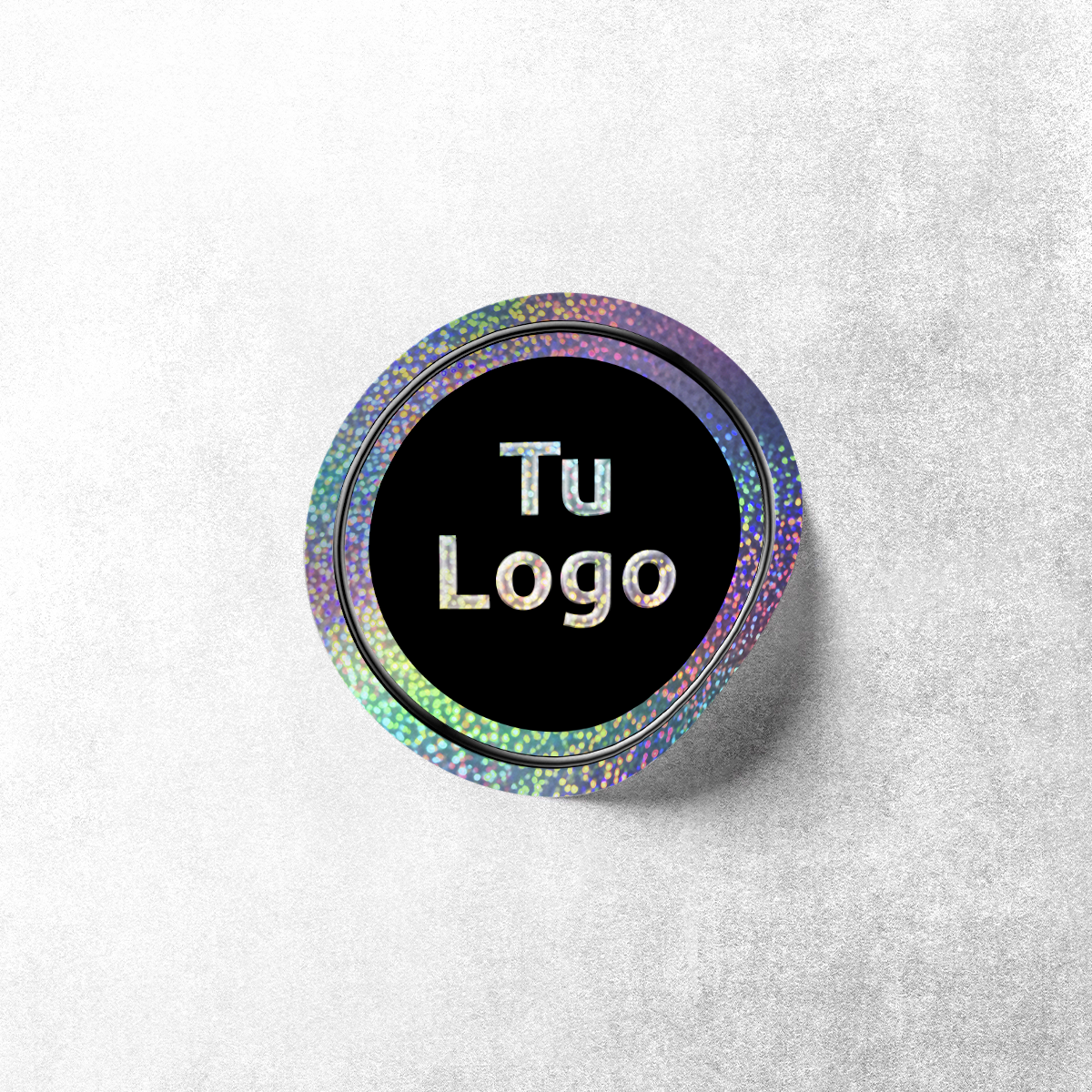 Etiqueta personalizada holográfica glitter con barniz sectorizado