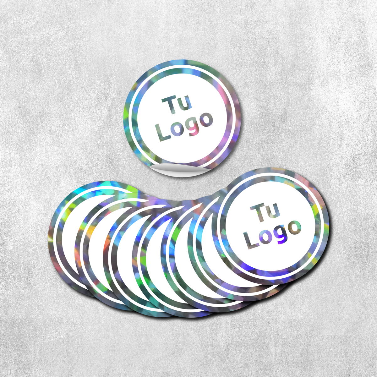Etiqueta personalizada holográfica cristal con tinta blanca