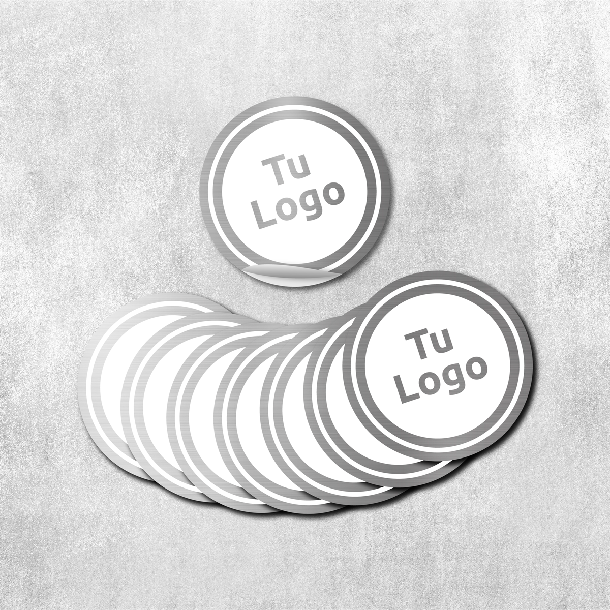 Etiqueta personalizada plateada metalizada con tinta blanca