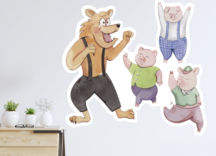Sticker XL de El Lobo y Los Tres Cerditos (7602941165777)
