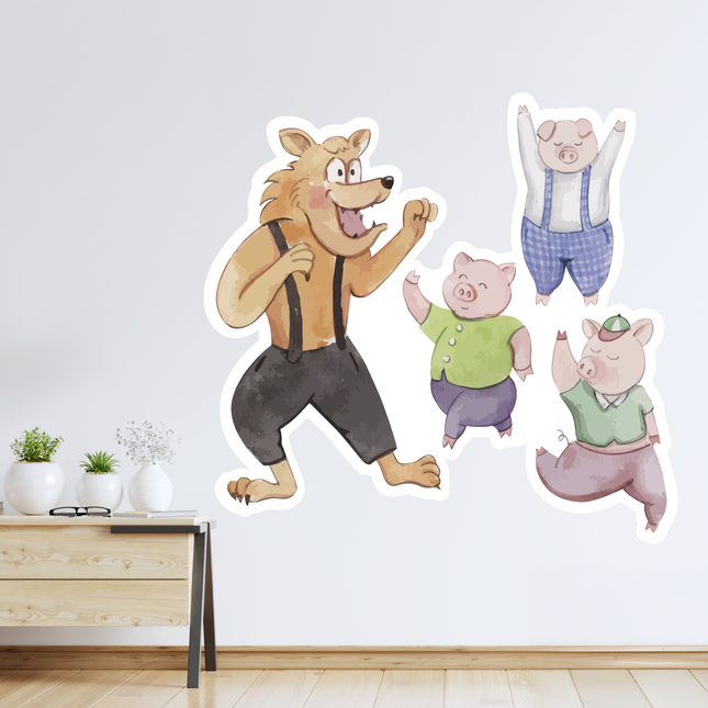Sticker XL de El Lobo y Los Tres Cerditos (7602941165777)