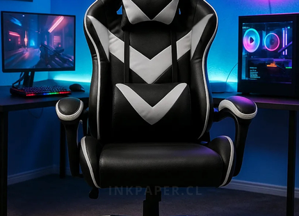 Silla Gamer Ergonómica Color Negro con Blanco