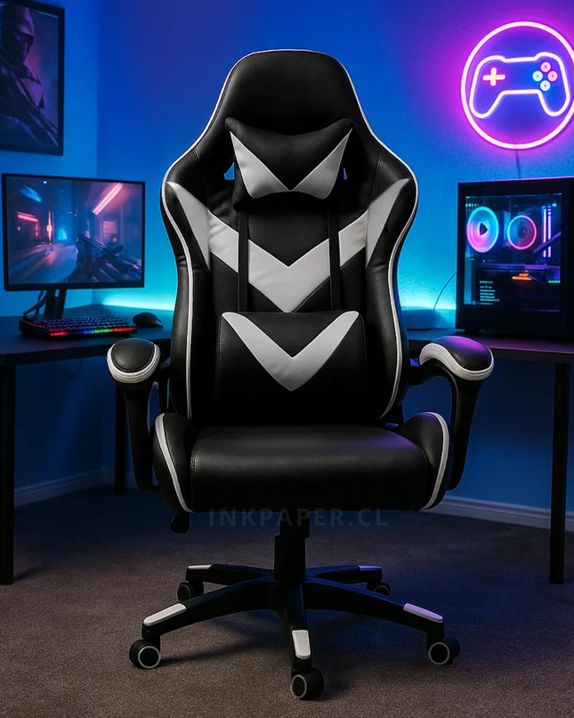 Silla Gamer Ergonómica Color Negro con Blanco