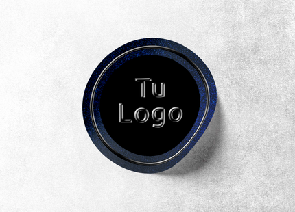 Etiqueta personalizada de papel azul metalizado con barniz sectorizado (7600657957073)
