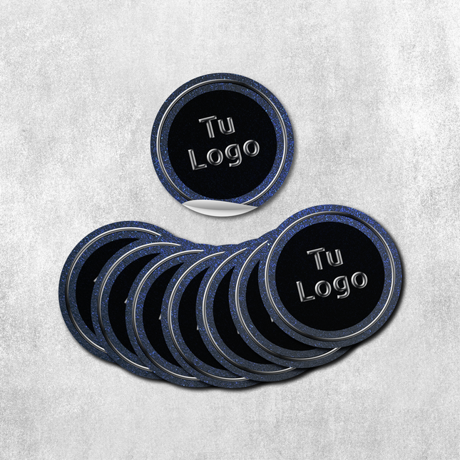 Etiqueta personalizada de papel azul metalizado con barniz sectorizado (7600657957073)