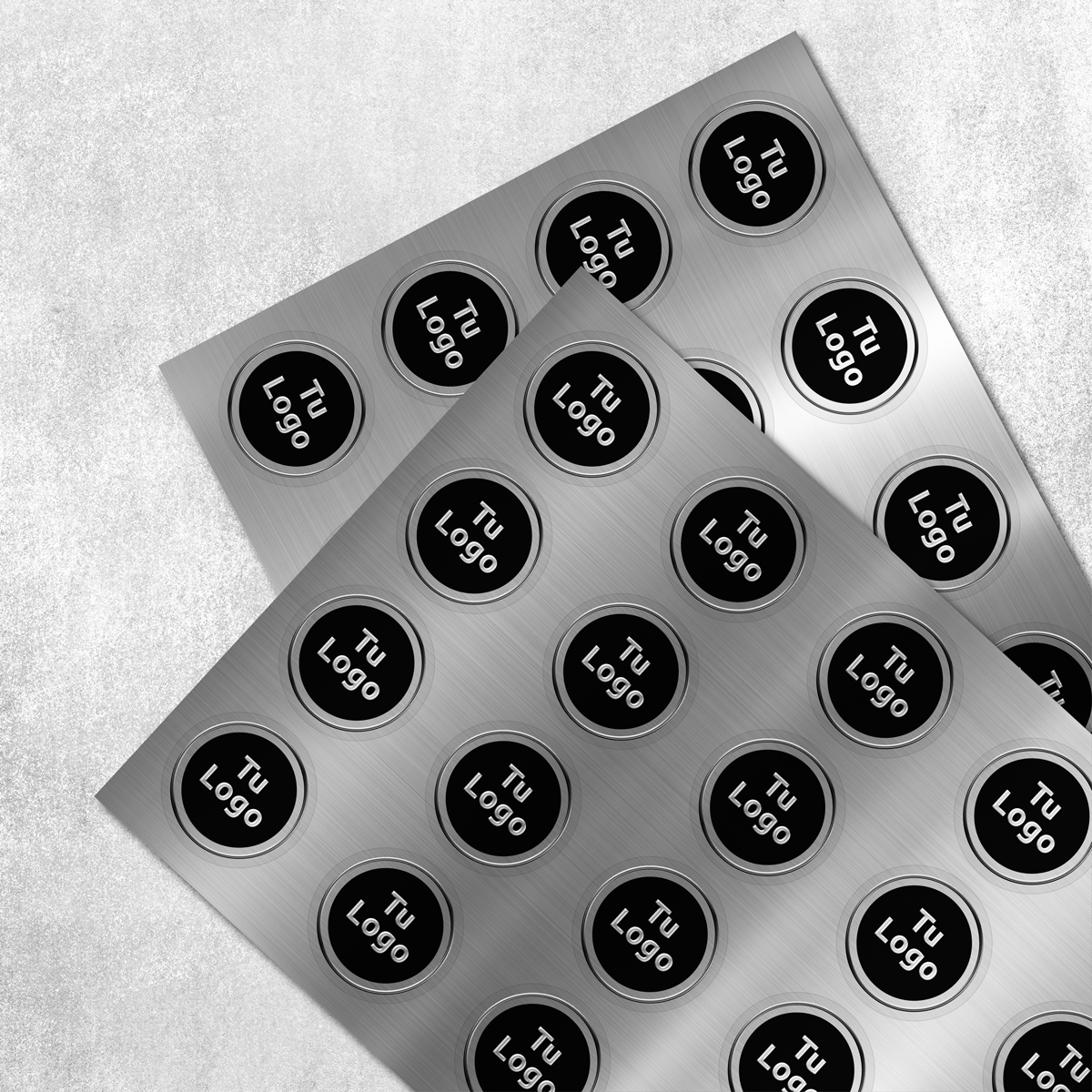 Etiqueta personalizada plateada metalizada con barniz sectorizado