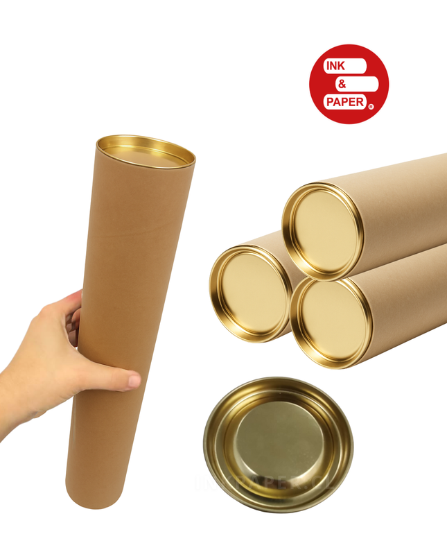 Tubos Porta Planos y Documentos pack 2 unidades tapa dorada | 76 mm x 88 cm