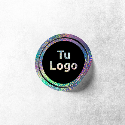Etiqueta personalizada holográfica glitter con barniz sectorizado
