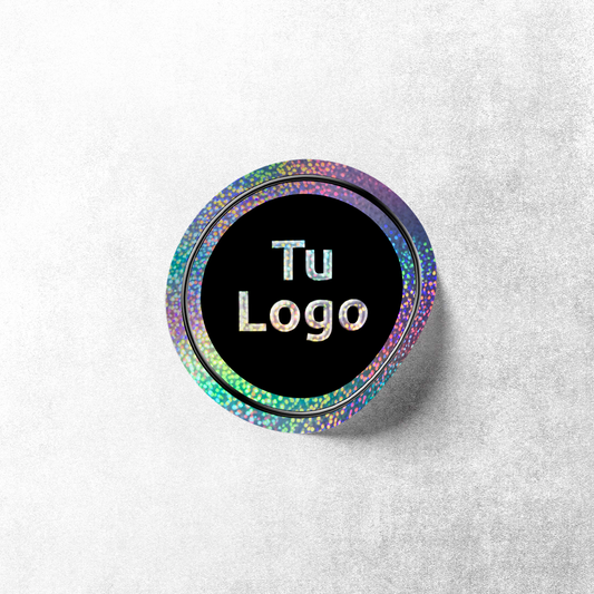 Etiqueta personalizada holográfica glitter con barniz sectorizado