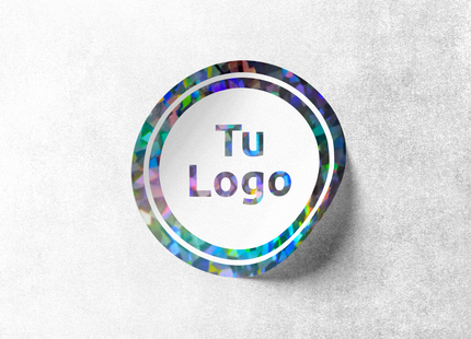 Etiqueta personalizada de vinilo holográfico cristal con tinta blanca (7600080257233)