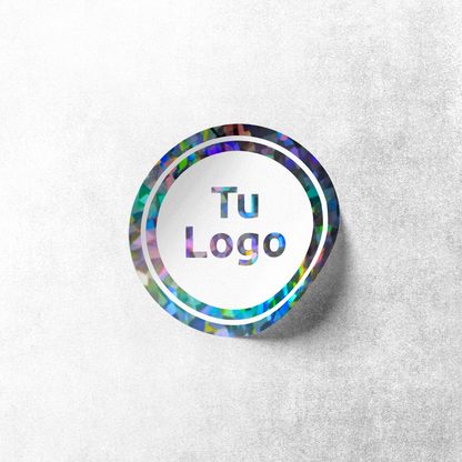 Etiqueta personalizada holográfica cristal con tinta blanca