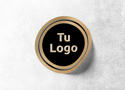 Etiqueta personalizada de papel kraft adhesivo con barniz sectorizado (7600098640081)