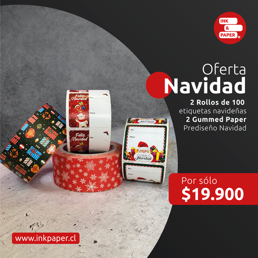 OFERTA! 2 Rollos de Etiquetas Navideñas + 2 Cintas Gummed Paper