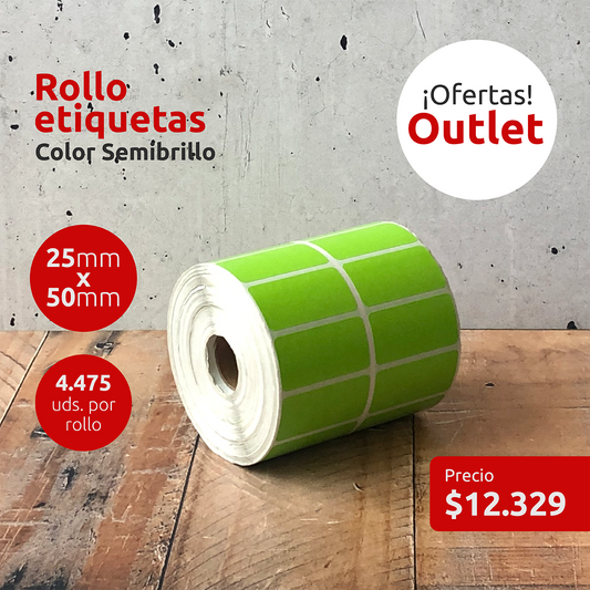 OUTLET - Etiquetas Semibrillo Verdes 25mm x 50mm