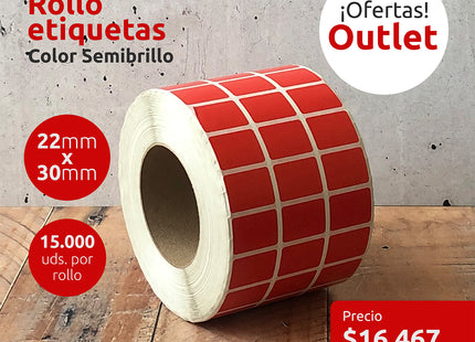 OUTLET - Etiquetas Semibrillo Rojas 22mm x 30mm (7320081531089)