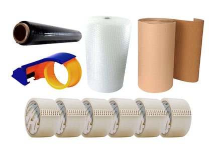Pack 6 Cintas Adhesivas Ibirama + Dispensador Caracol + Stretch Film + Burbuja + Corrugado (7586606809297)