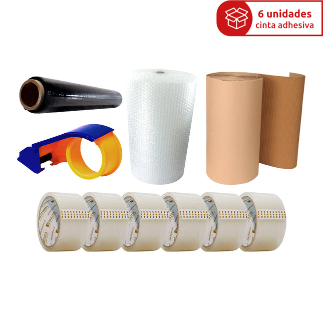 Pack 6 Cintas Adhesivas Ibirama + Dispensador Caracol + Stretch Film + Burbuja + Corrugado (7586606809297)