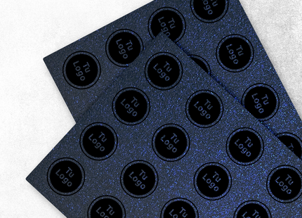 Etiqueta personalizada de papel azul metalizado (7600659136721)