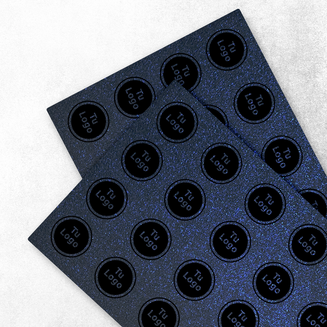 Etiqueta personalizada de papel azul metalizado (7600659136721)