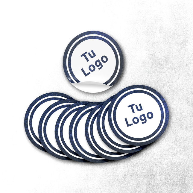 Etiqueta personalizada de papel azul metalizado con tinta blanca (7600661659857)