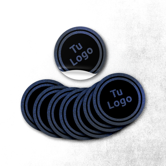 Etiqueta personalizada de papel azul metalizado (7600659136721)