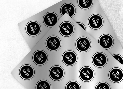Etiqueta personalizada de papel plateado adhesivo con barniz sectorizado (7598614020305)