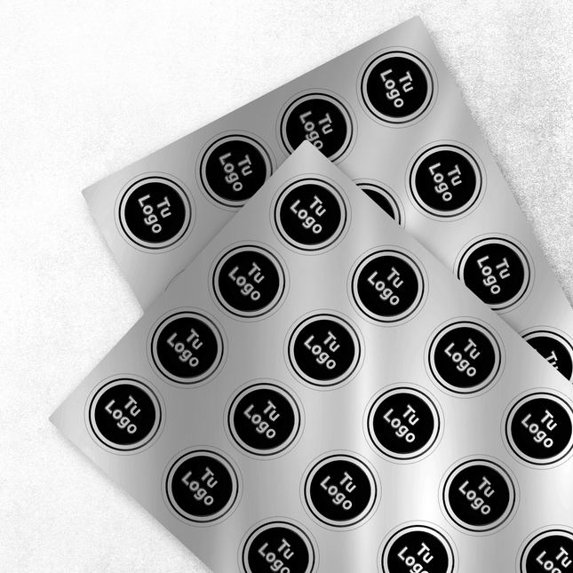 Etiqueta personalizada de papel plateado adhesivo con barniz sectorizado (7598614020305)