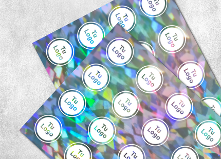 Etiqueta personalizada de vinilo holográfico cristal con tinta blanca (7600080257233)