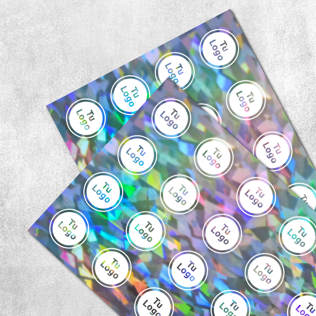 Etiqueta personalizada de vinilo holográfico cristal con tinta blanca (7600080257233)