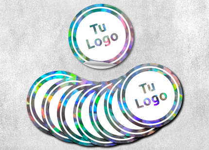 Etiqueta personalizada de vinilo holográfico cristal con tinta blanca (7600080257233)