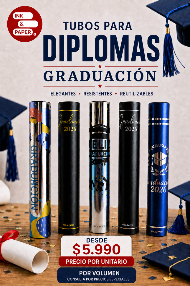 Porta Diploma Para Graduación Tubo Cartón Con Tapa 35x50